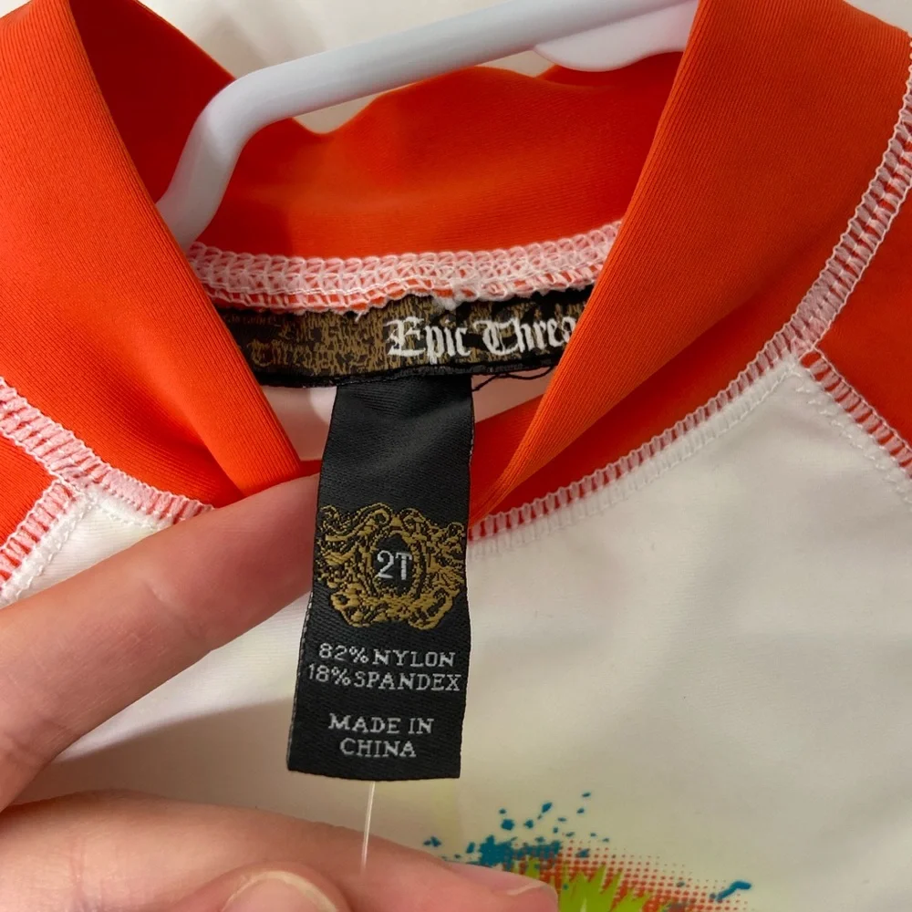 NEW Epic Threads toddler boy’s orange dinosaur surf‎ beach swim shirt stretch 2T